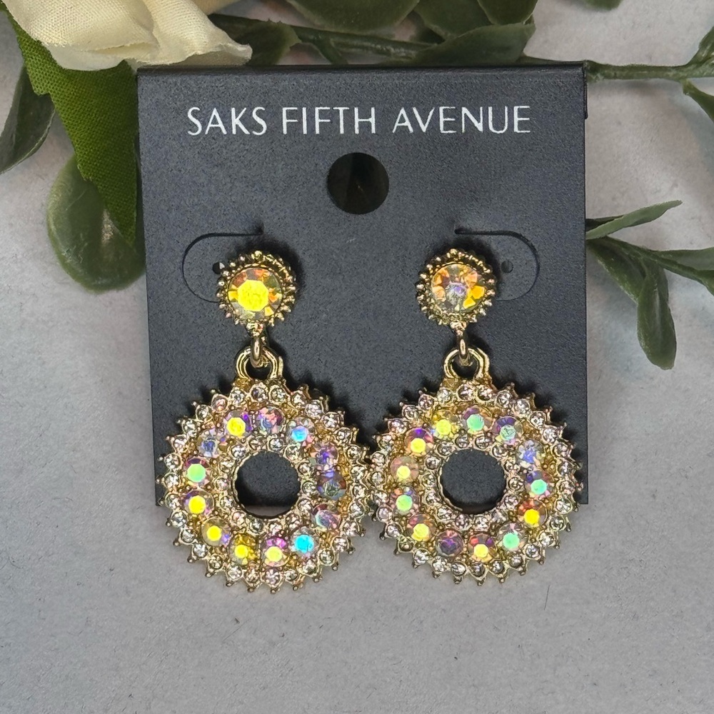 Saks Fifth Ave AB Crystal Post With Drop Hoop AB Crystal Earrings